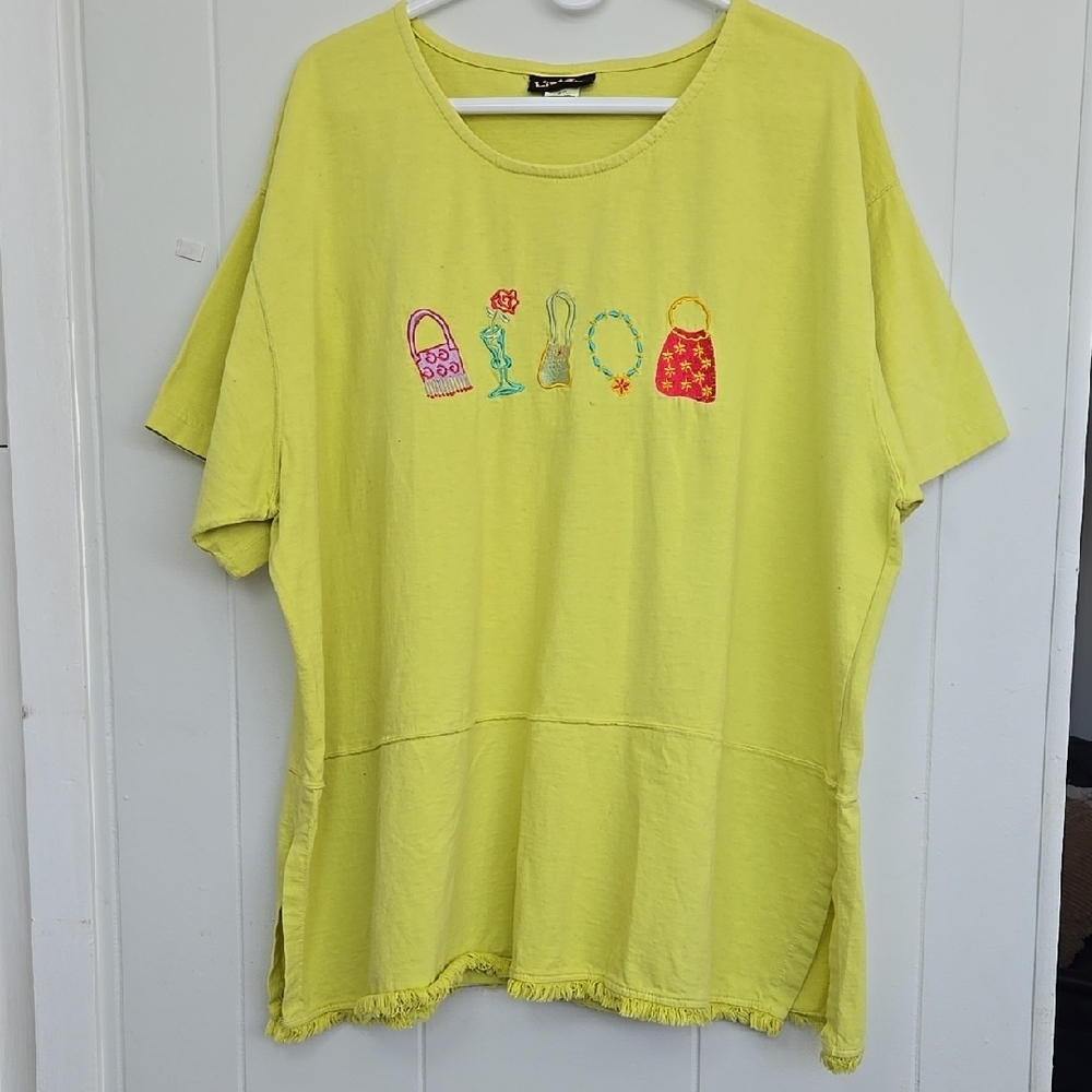 Liz & Jane Pre-Shrunk 100% Cotton Yellow Graphic T-Shirt Size 2X
